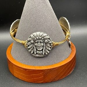 Bourbon & Bowties Pewter Indian Head Wire Bangle Bracelet 7"